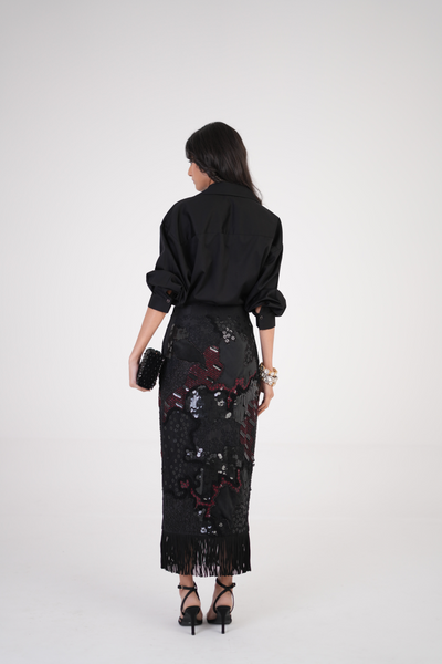 Artisan Threadwork Hand-Embroidered Silk Skirt