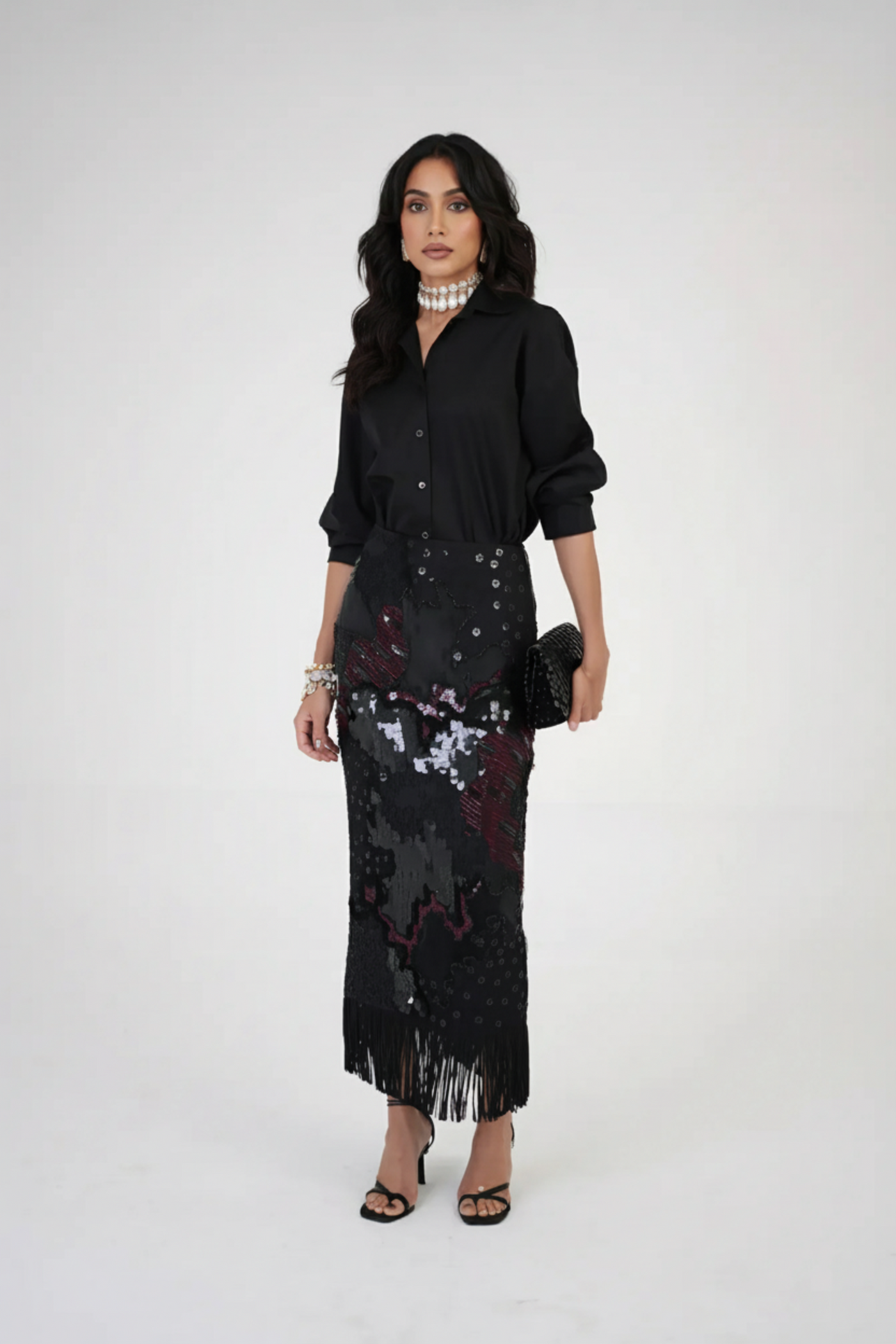 Artisan Threadwork Hand-Embroidered Silk Skirt