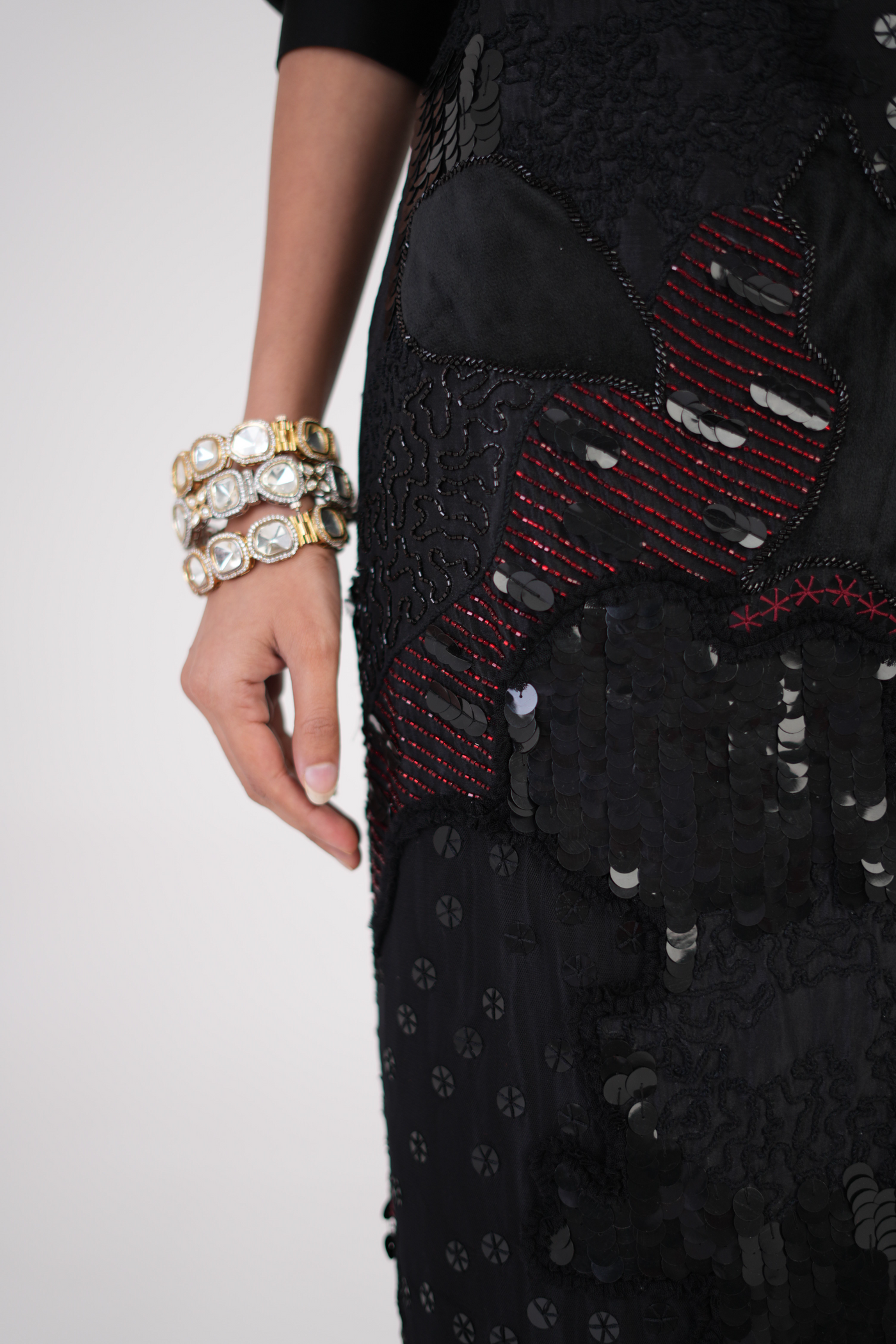 Artisan Threadwork Hand-Embroidered Silk Skirt