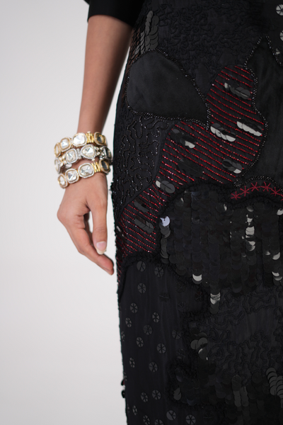 Artisan Threadwork Hand-Embroidered Silk Skirt