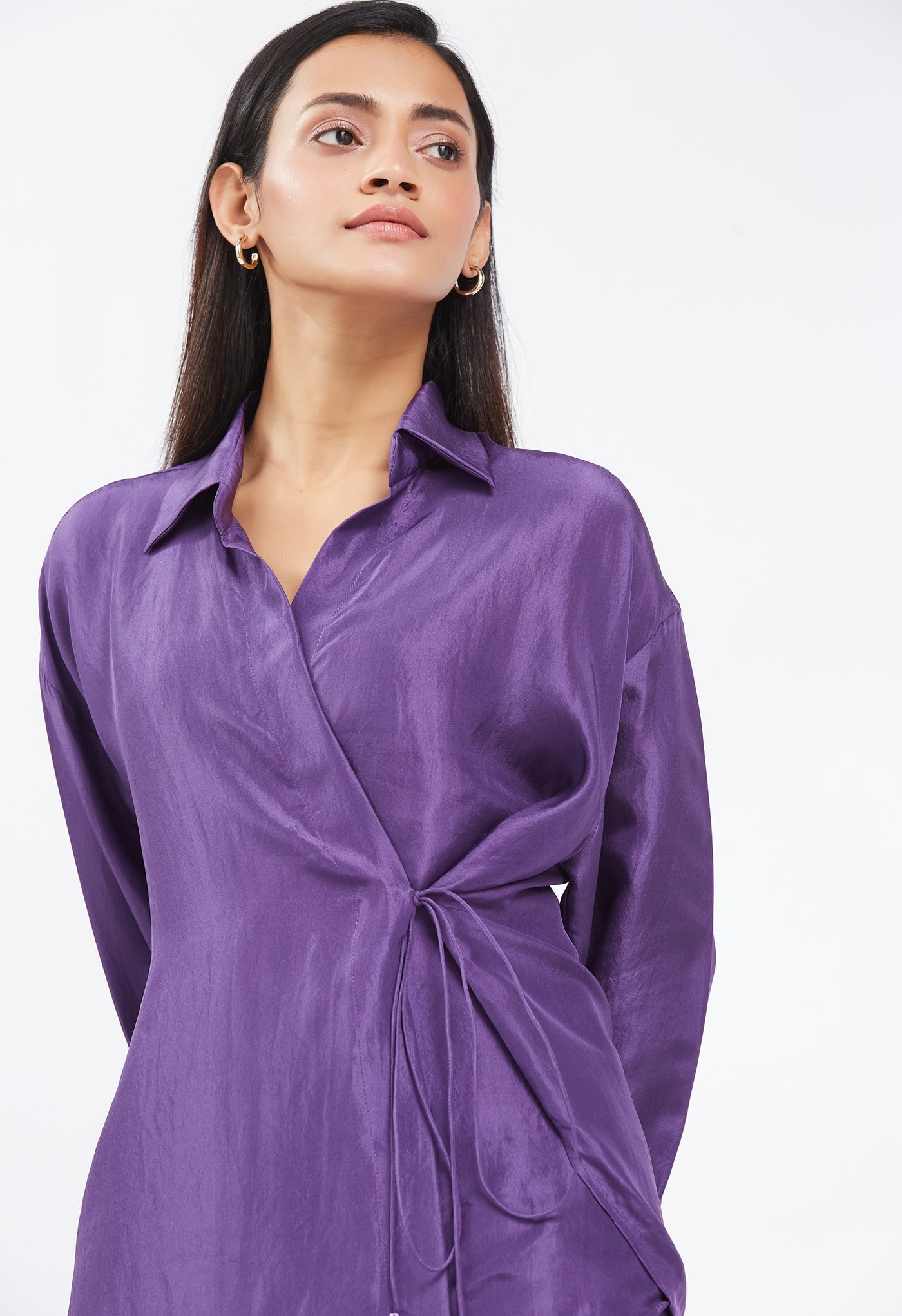 Peri Winkle Silk Wrap Shirt & Pant Set