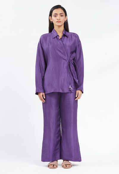 Peri Winkle Silk Wrap Shirt & Pant Set