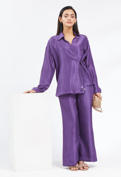 Peri Winkle Silk Wrap Shirt & Pant Set