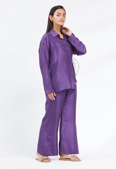 Peri Winkle Silk Wrap Shirt & Pant Set