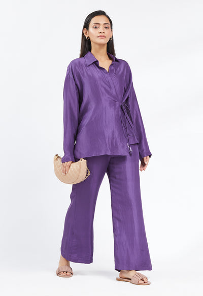 Peri Winkle Silk Wrap Shirt & Pant Set