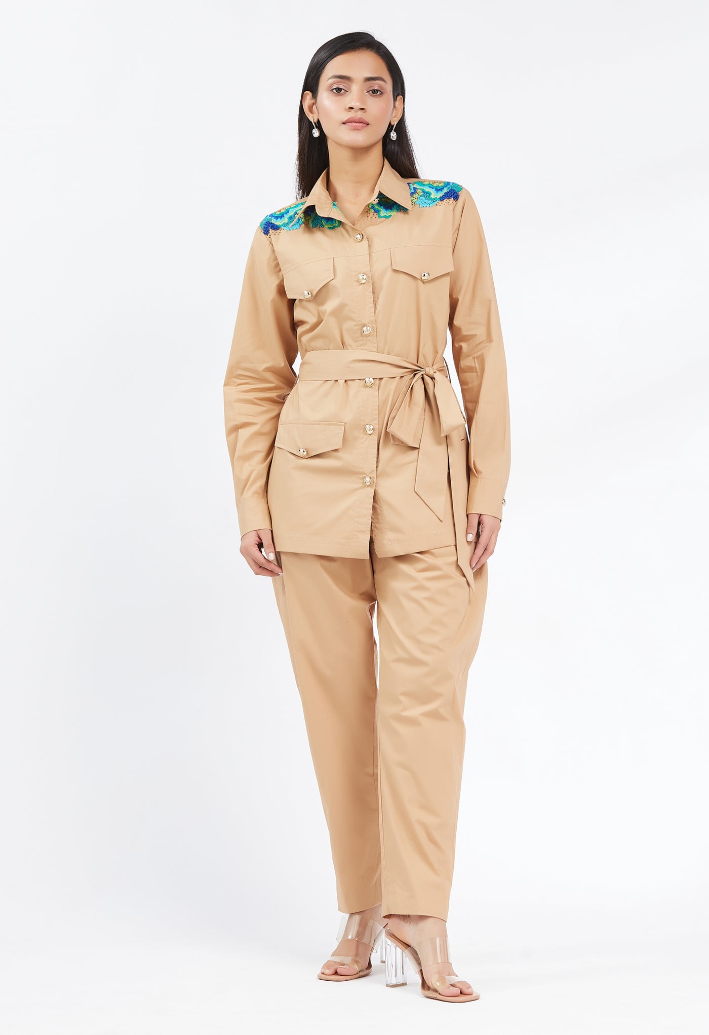 Camel Safari Hand Embroidered Co-ord Set