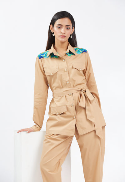 Camel Safari Hand Embroidered Co-ord Set