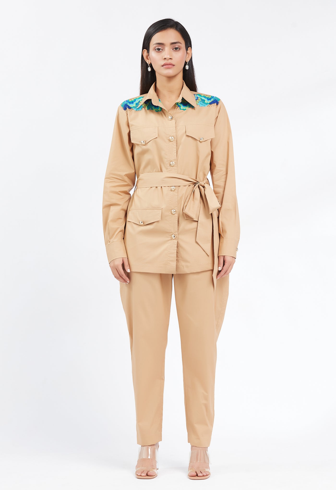 Camel Safari Hand Embroidered Co-ord Set