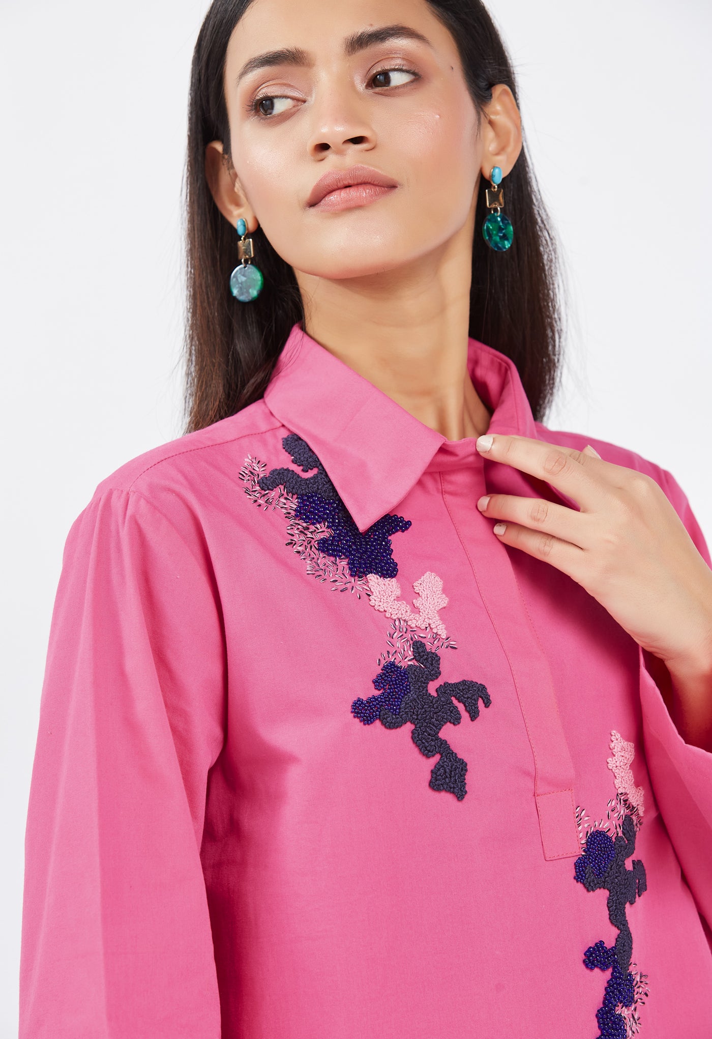 Pink Hand Embroidered Kurta Shirt