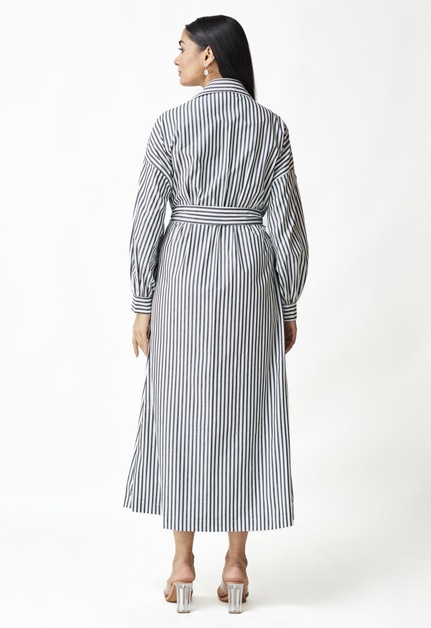 White & Black Stripe Embroidered Jacket Dress