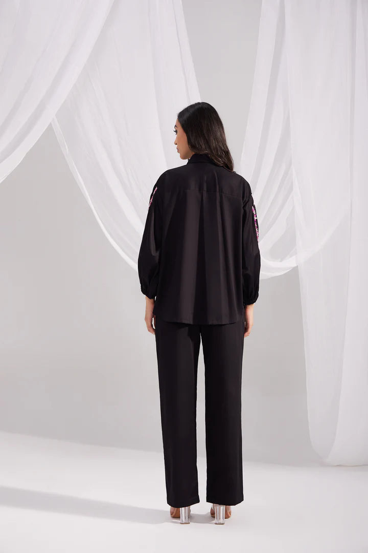 Black Cotton Satin Everyday Pant