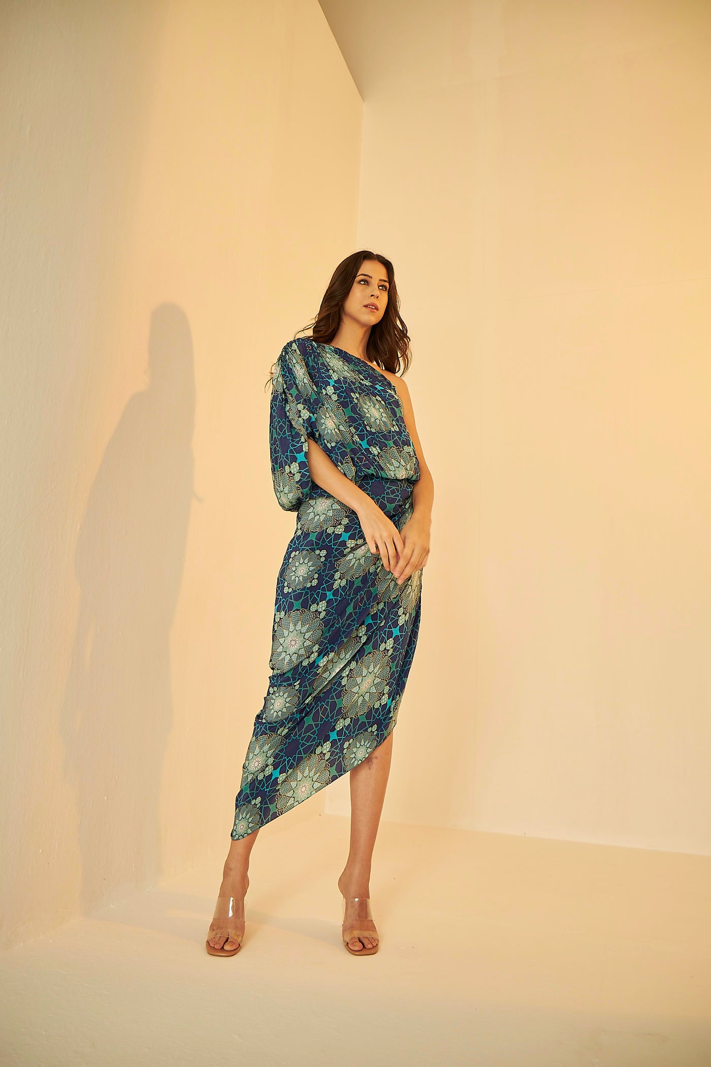 Blue - Tashkent Print Drape Dress