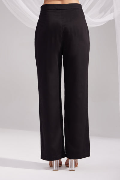 Black Cotton Satin Straight Pant