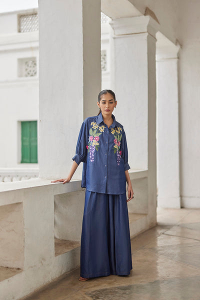 Denim Bouqet Embroidered Shirt