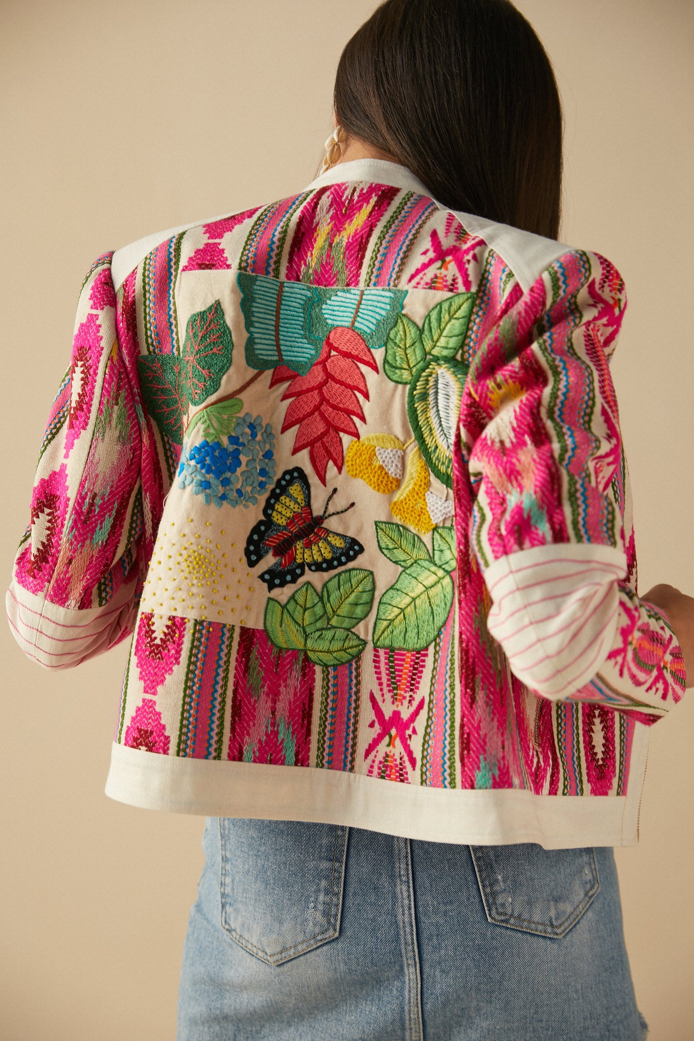 Embroidered Ikat Bomber