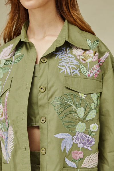 Floral Green Khaki Shirt