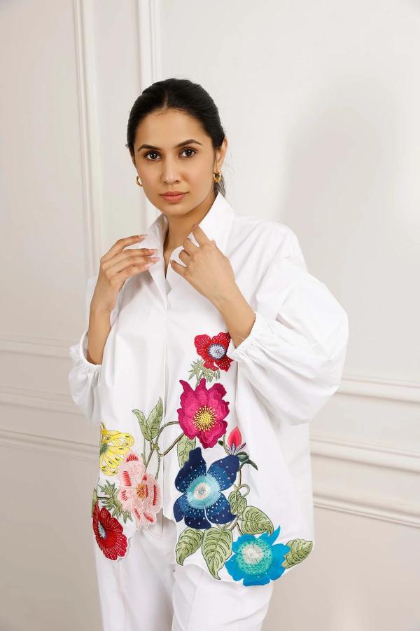 Full Bloom Oversized White Shirt