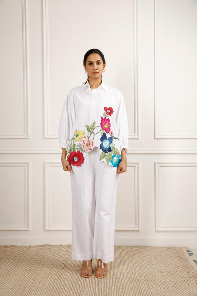 Full Bloom Oversized White Shirt