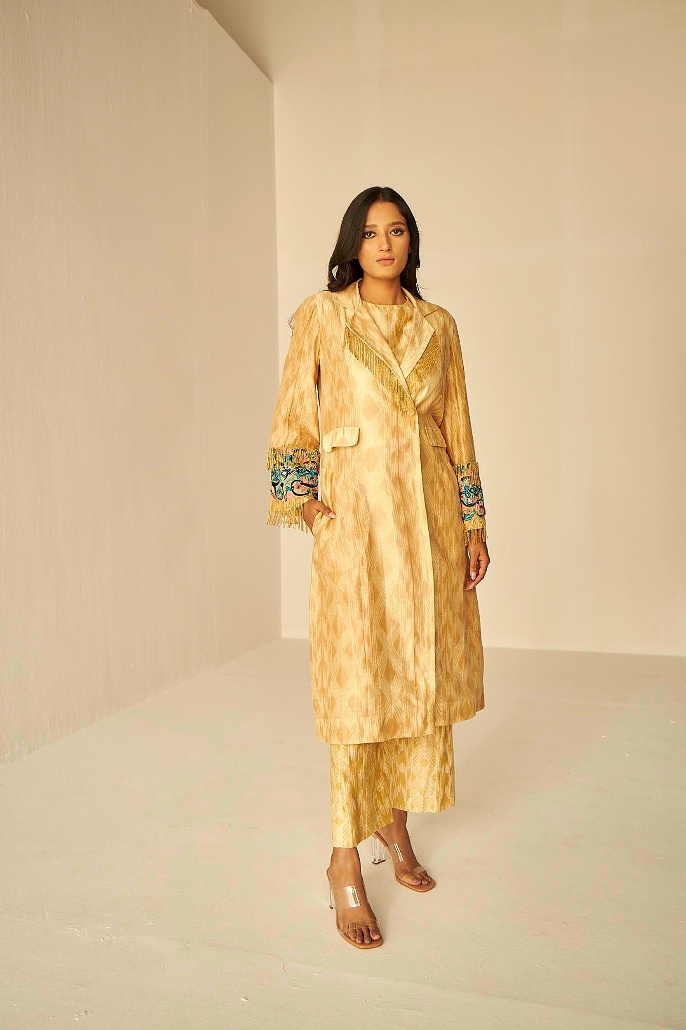 Beige Gold- The Rehmat Trench With Kurta And Pant Set, BeTrue, Be True