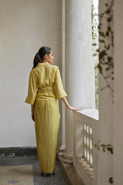 Leek Green Hand Embroidered Wrap Shirt