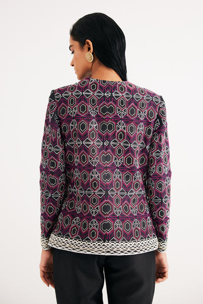 Black and Pink Mughal Jaal Jacket & Pant Set