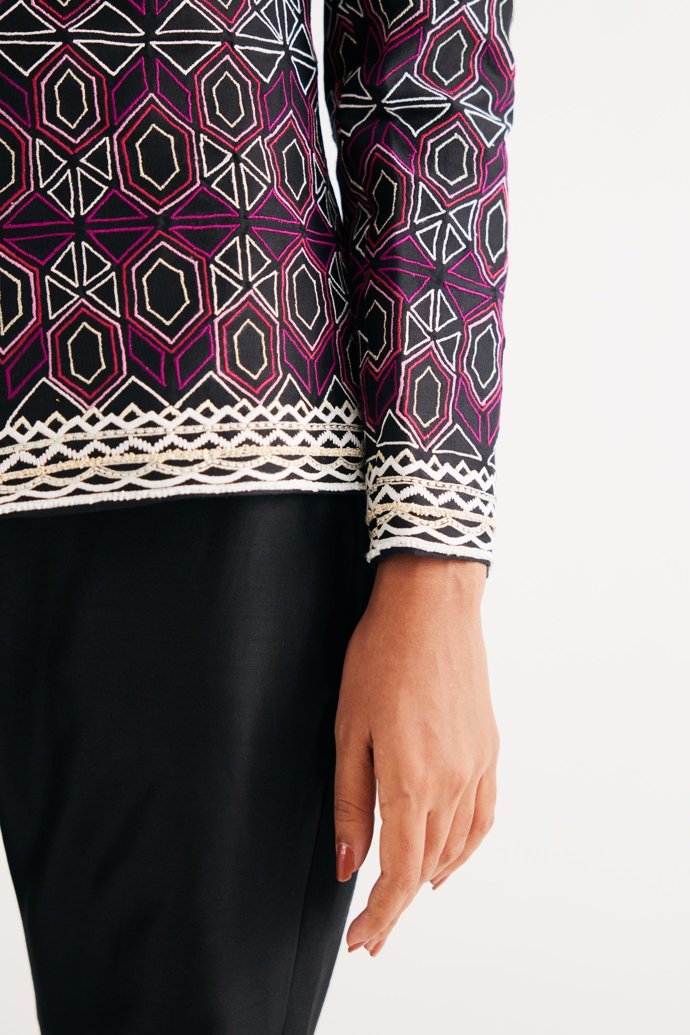 Black and Pink Mughal Jaal Jacket & Pant Set