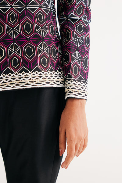 Black and Pink Mughal Jaal Jacket & Pant Set