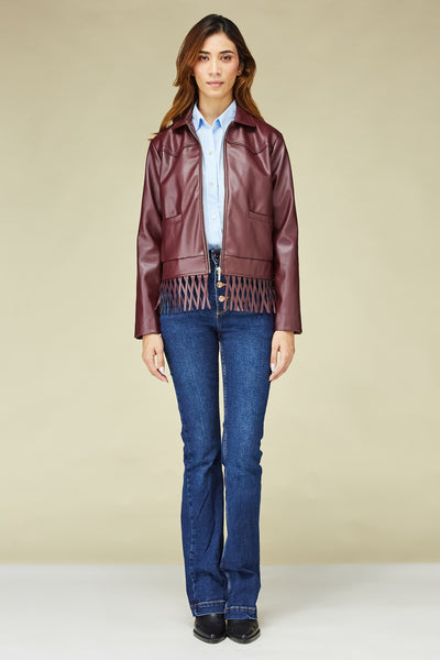 Wine Art Leather jacket, Wine-Coloured Artificial Leather Jacket, BeTrue, Be True