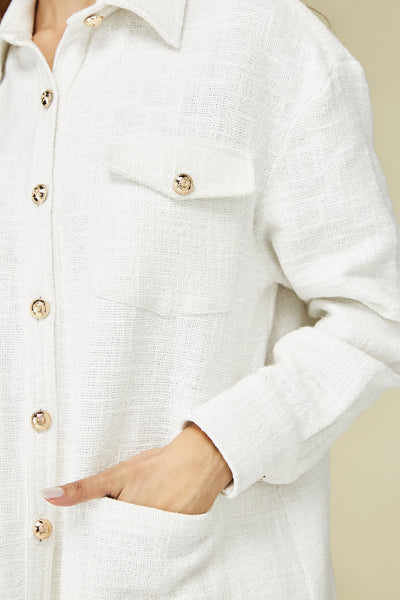 White Handloom Tweed Safari Shirt & Pant Set