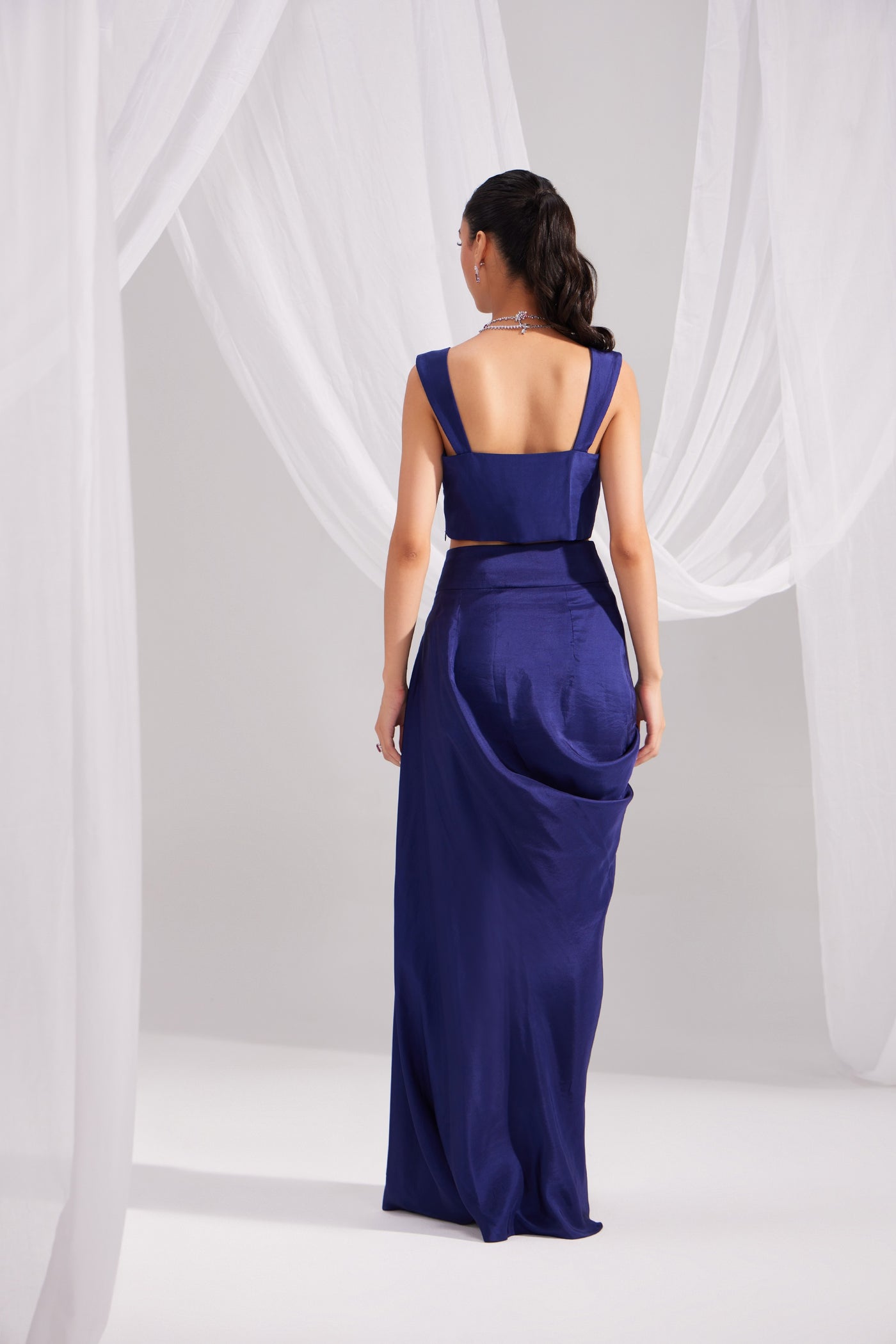 Midnight Blue Silk Draped Skirt