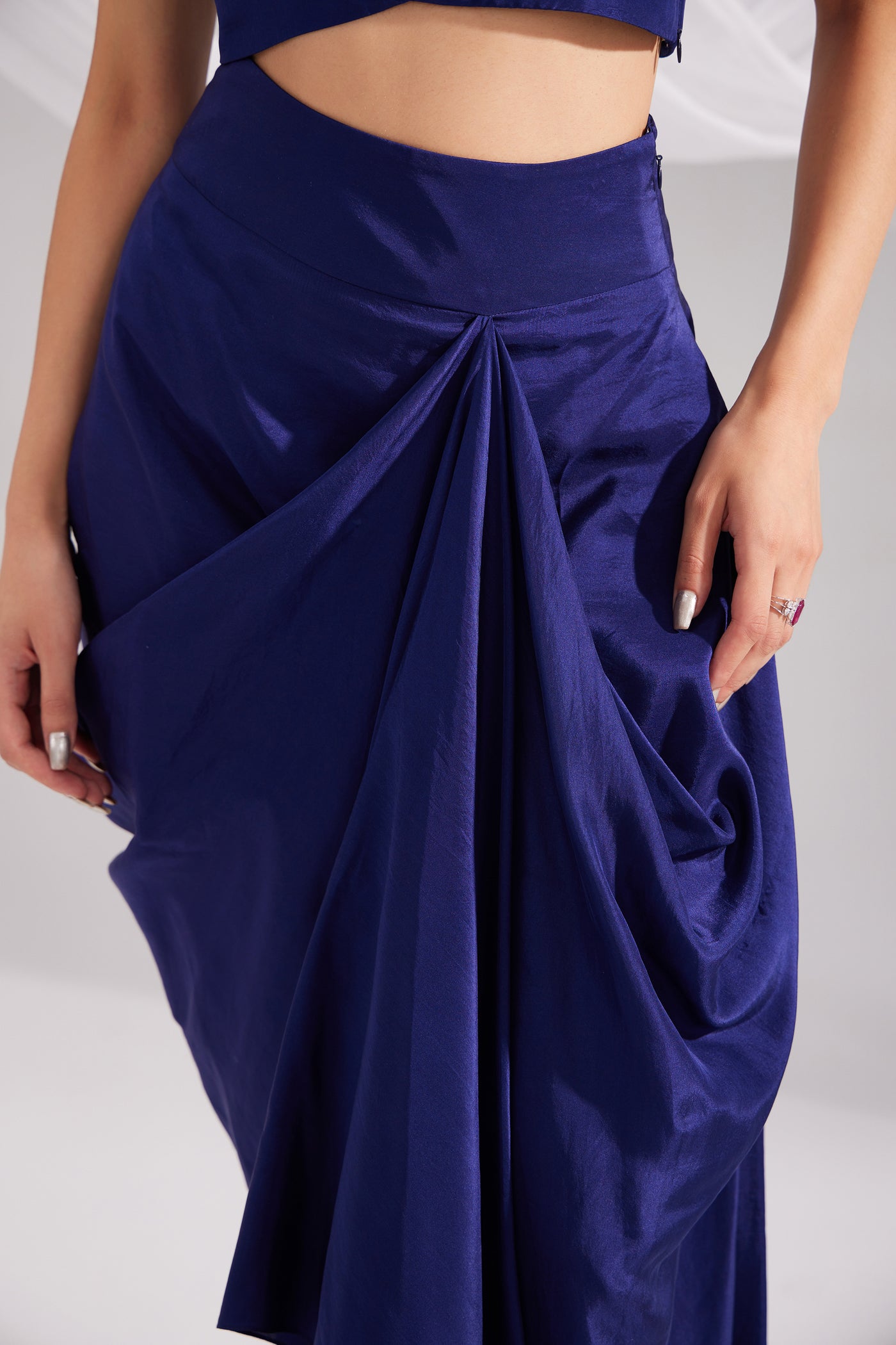 Midnight Blue Silk Draped Skirt