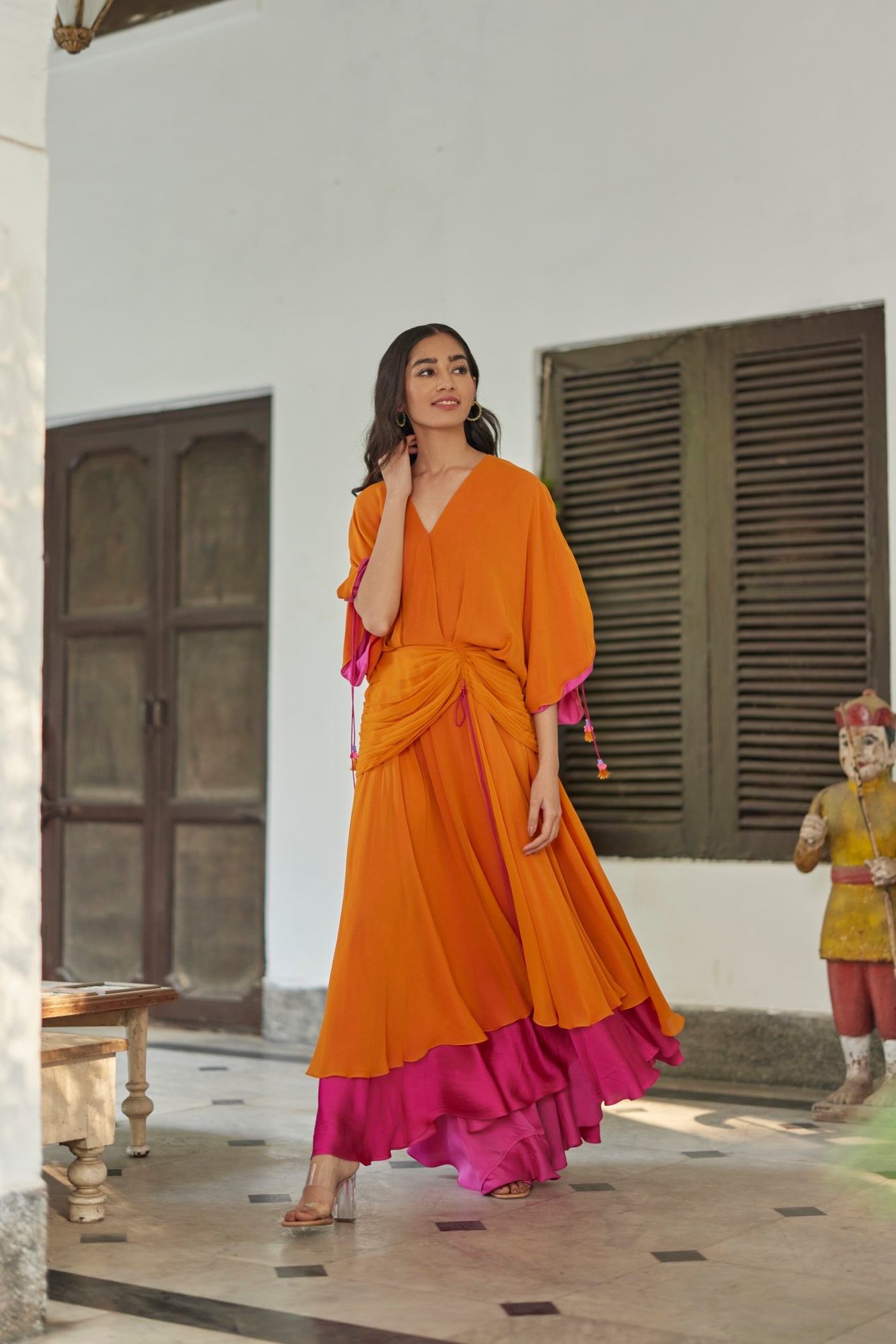 Orange Hibiscus Flare Dress