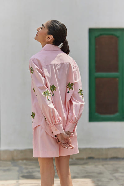 Peach Banana Tree Embroidered Shirt Set, Machine 3D embroidery, Side pockets in shorts, Detail embroidery and so cute and stylish, BeTrue, Be True