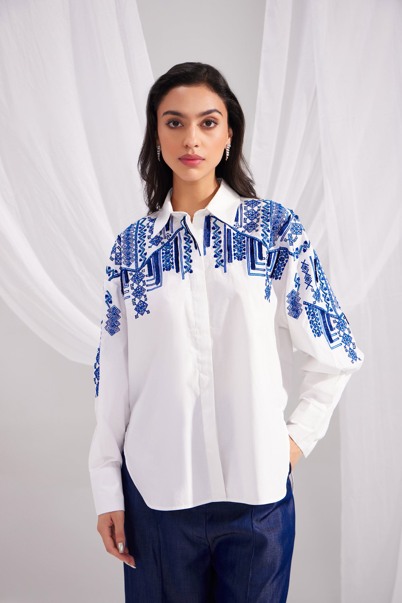 White Cotton Moroccan Embroidered Shirt