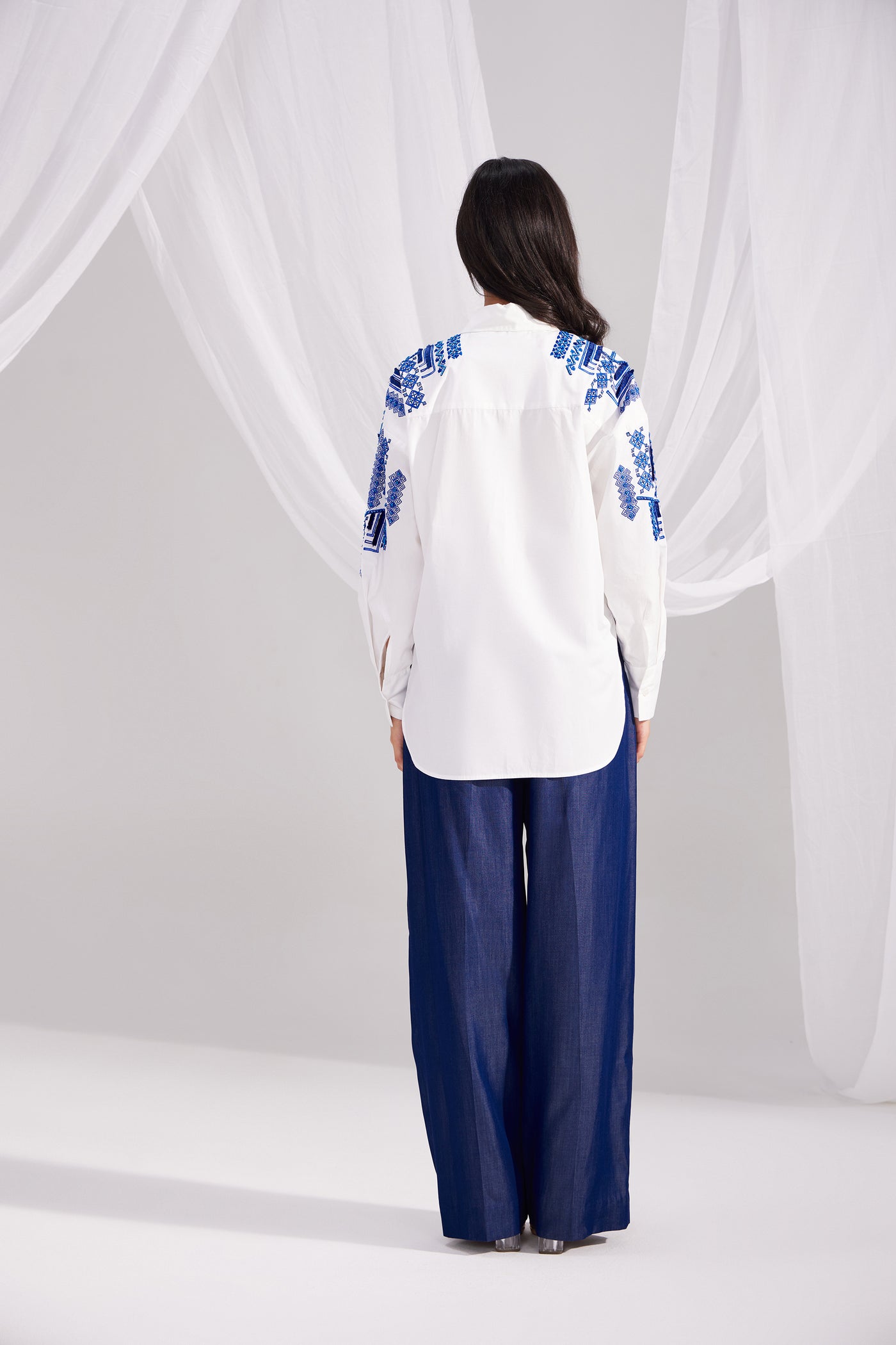 White Cotton Moroccan Embroidered Shirt