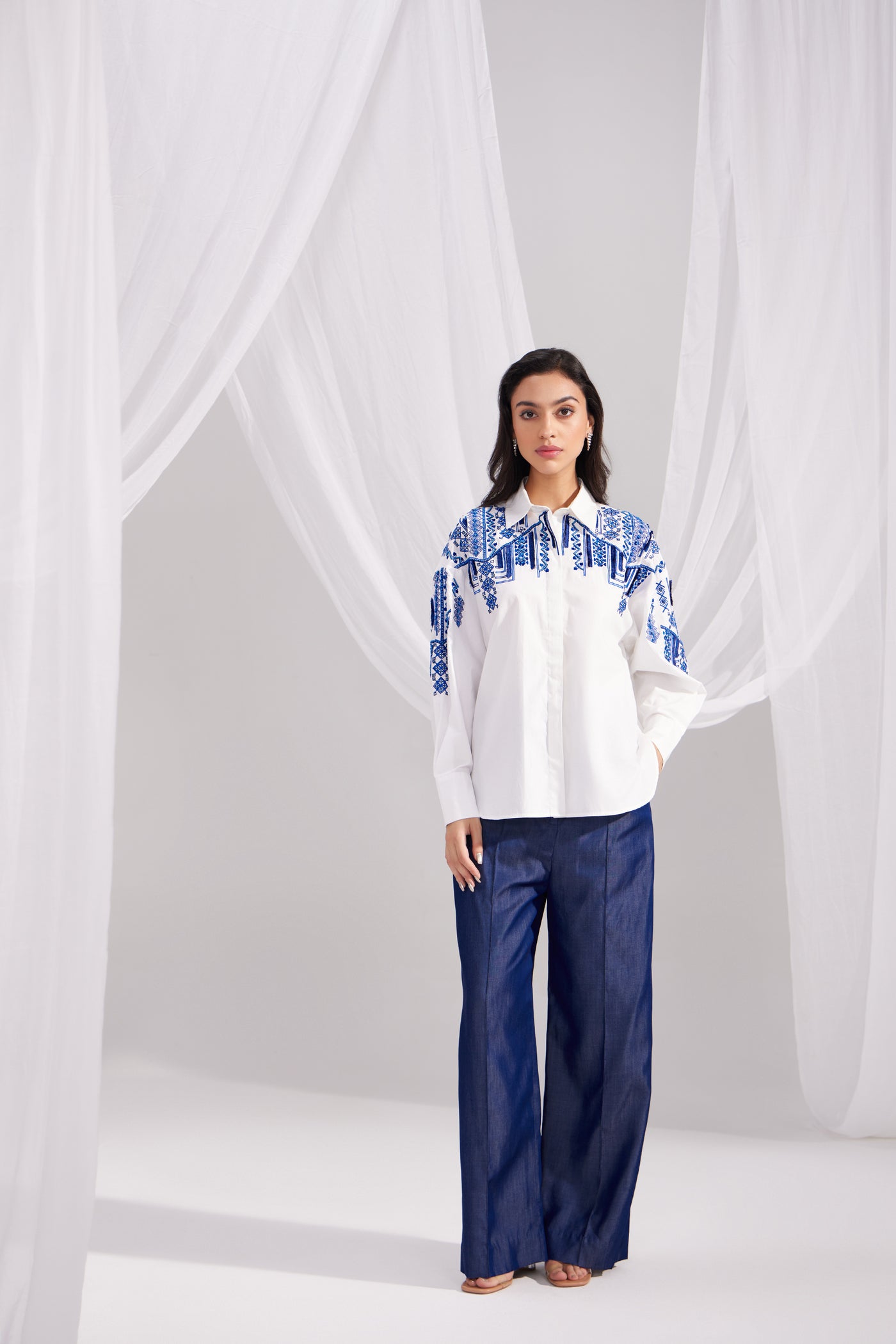 White Cotton Moroccan Embroidered Shirt