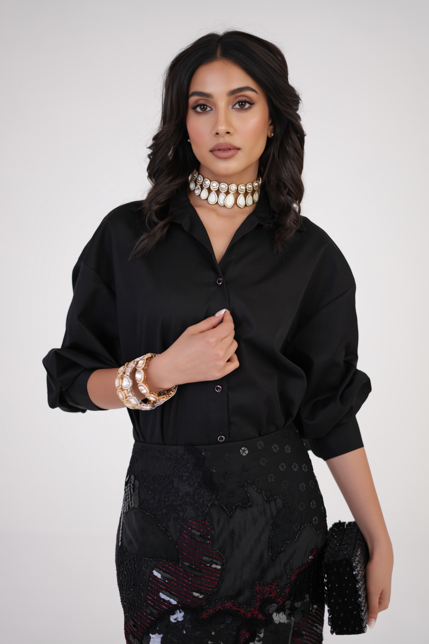 Artisan Threadwork Hand-Embroidered Silk Skirt