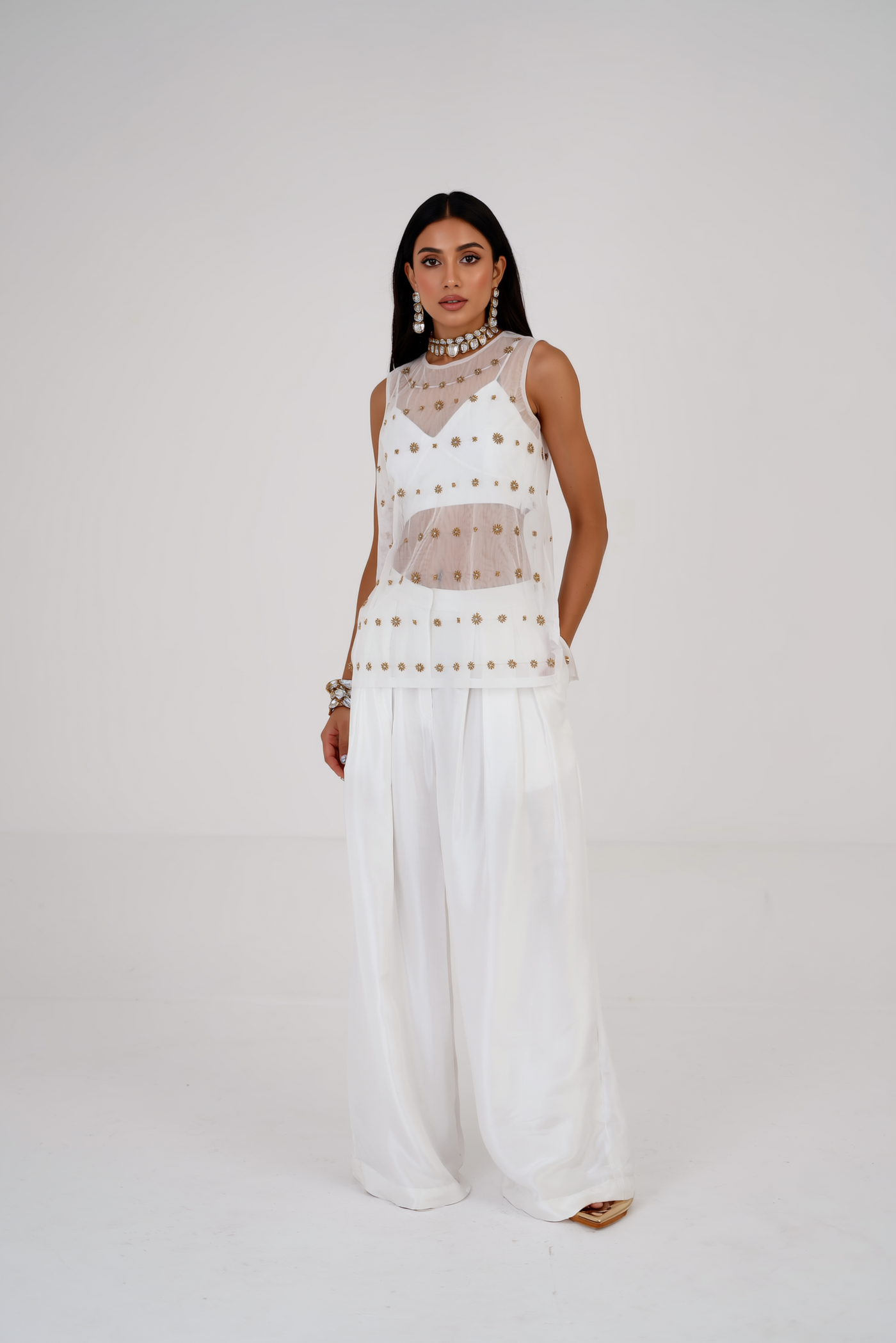 Golden Ivory Embroidered Top