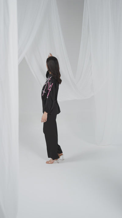 Black Cotton Satin Straight Pant