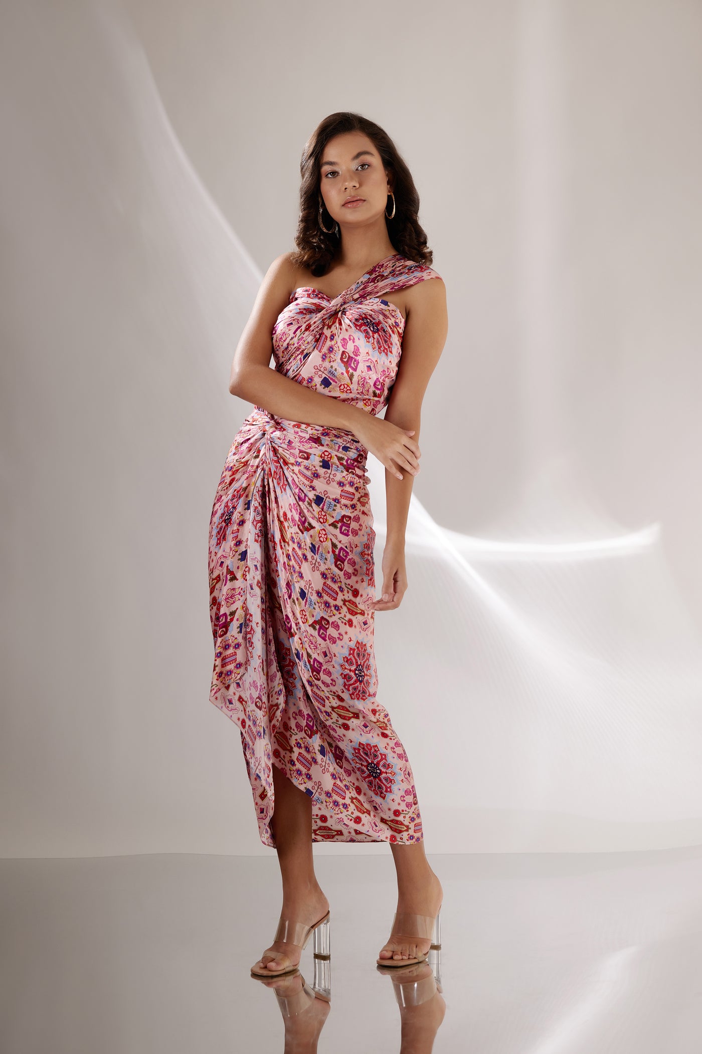 Pink Kashan Print Silk Knotted Dress