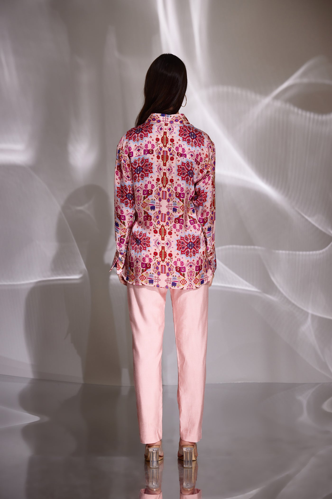 Pink Kashan Print Silk Drape Shirt