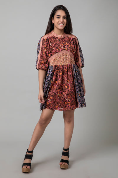 Harmony Dress, Panelled georgette printed dress, BeTrue, Be True