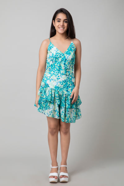 Evergreen Spaghetti Dress, frills bottom BeTrue