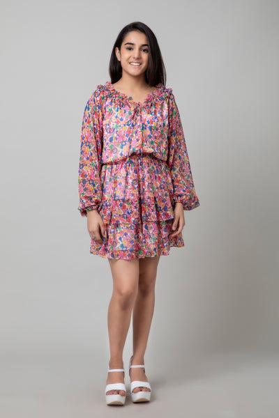 Garden Joy Everyday Dress, fun floral dress, colourful dress in georgette, young girls, dress for kids, BeTrue, Be True