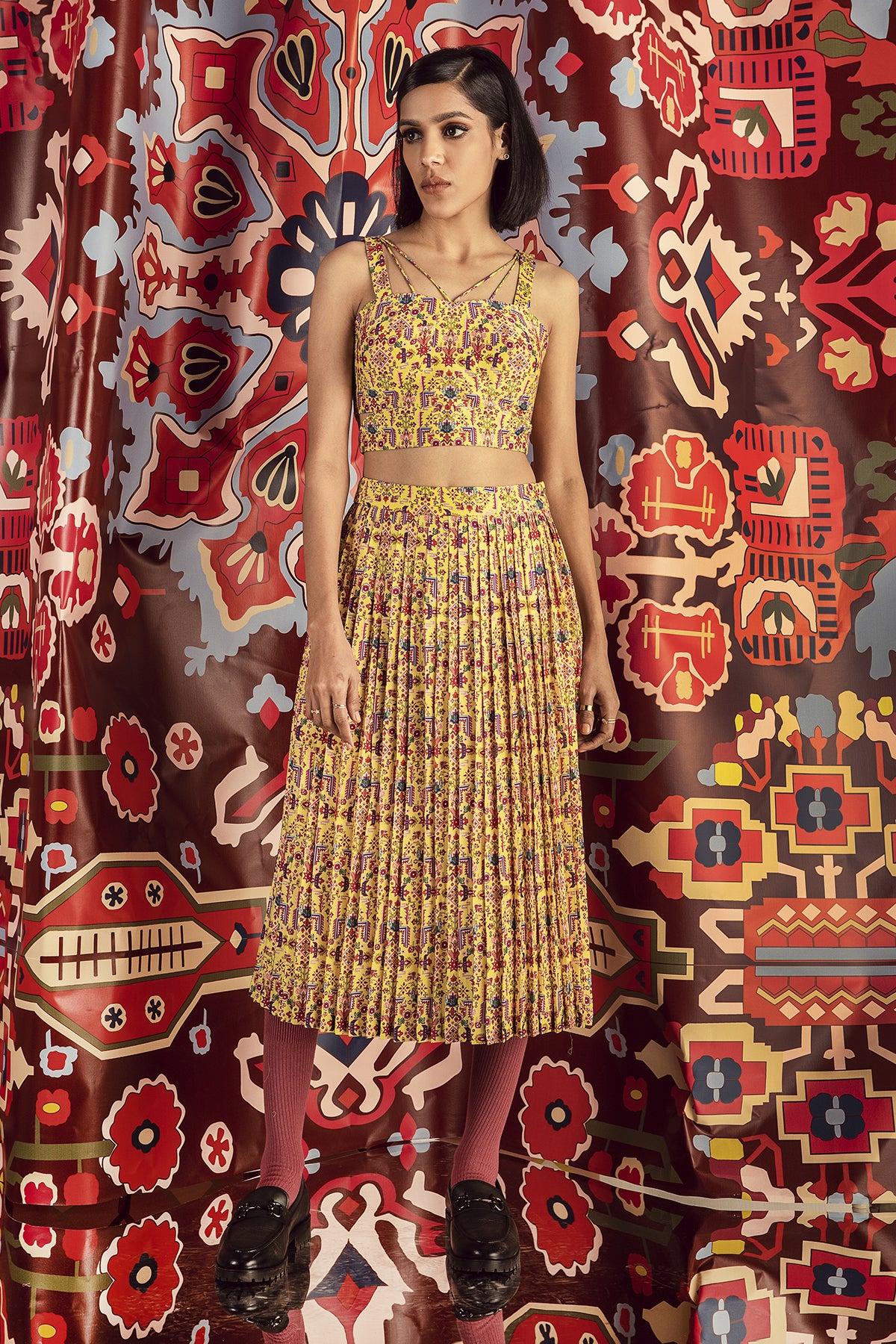 Tabriz Yellow Print Bustier in Handloom Organic Cotton Silk, BeTrue, Be True