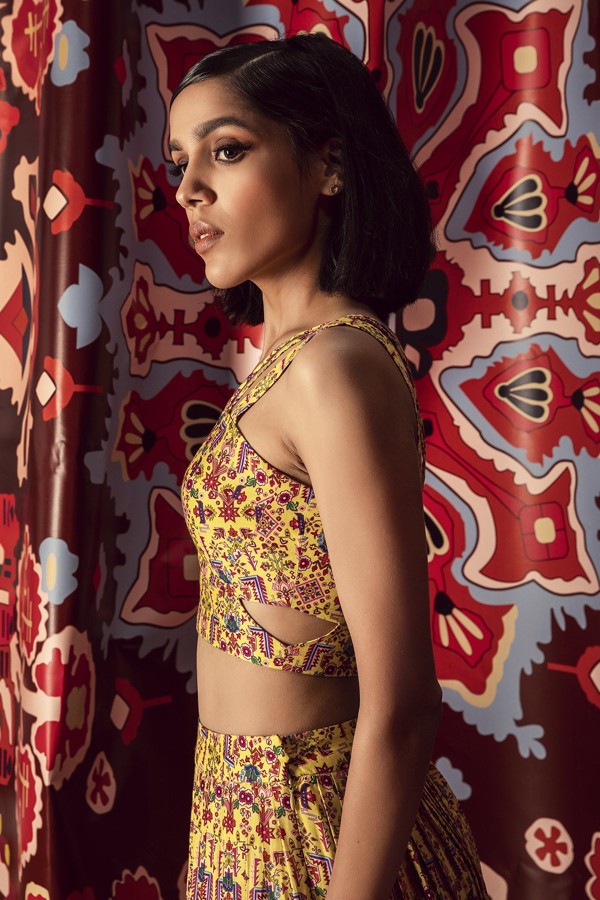 Tabriz Yellow Print Bustier in Handloom Organic Cotton Silk, BeTrue, Be True