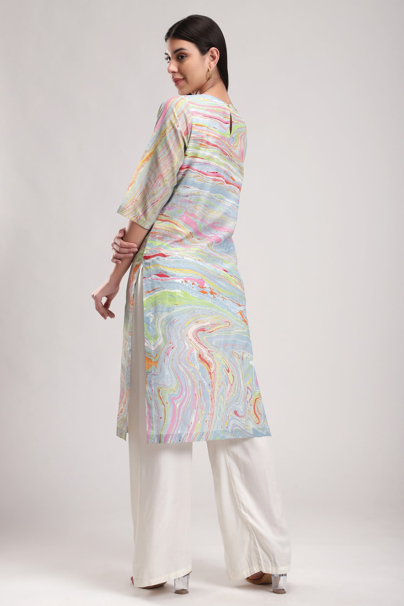 Blue Signature Sky Marble Kurta, Marble fabric is hand crafted, silk organza dupatta, BeTrue, Be True