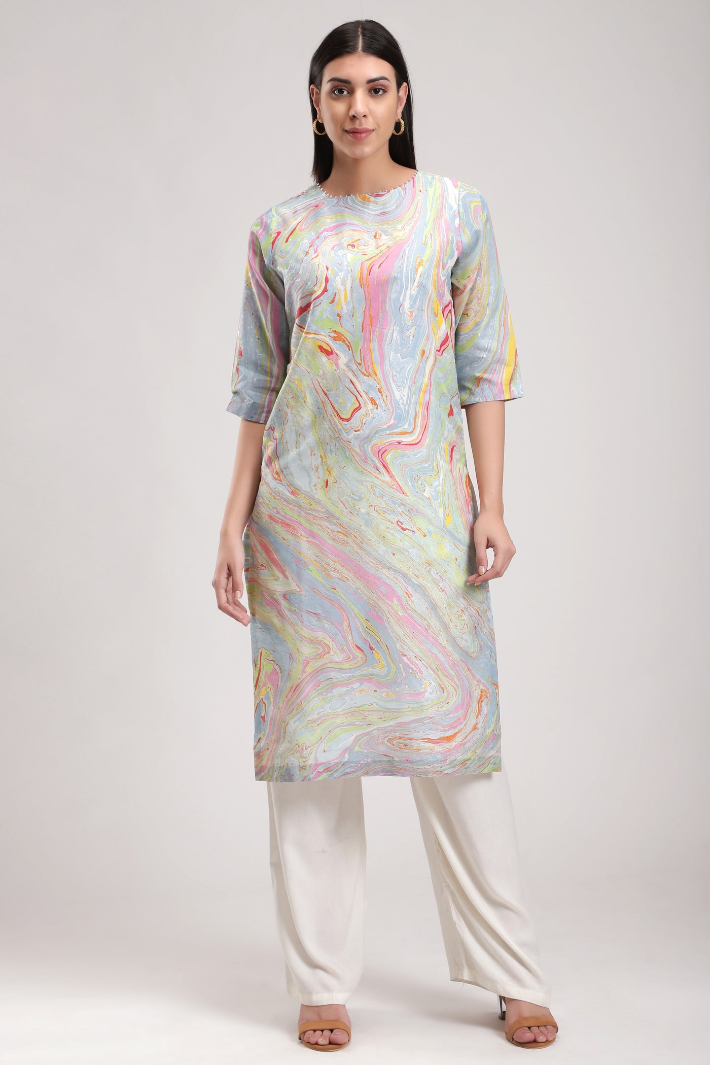 Blue Signature Sky Marble Kurta, Marble fabric is hand crafted, silk organza dupatta, BeTrue, Be True