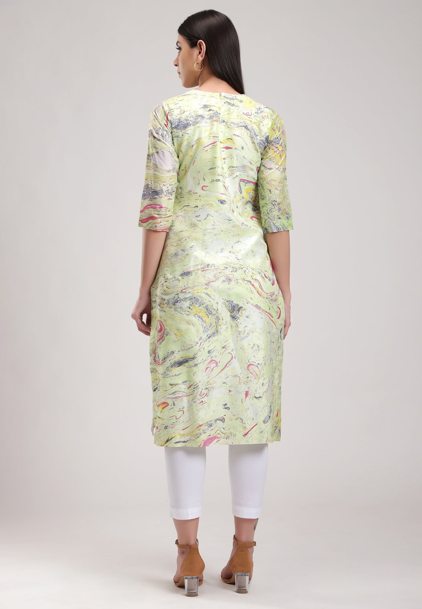 Green Signature Sky Marble Kurta, Marble fabric is hand crafted, silk organza dupatta, BeTrue, Be True