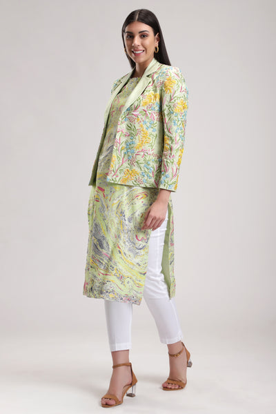 Green Signature Sky Marble Kurta, Marble fabric is hand crafted, silk organza dupatta, BeTrue, Be True